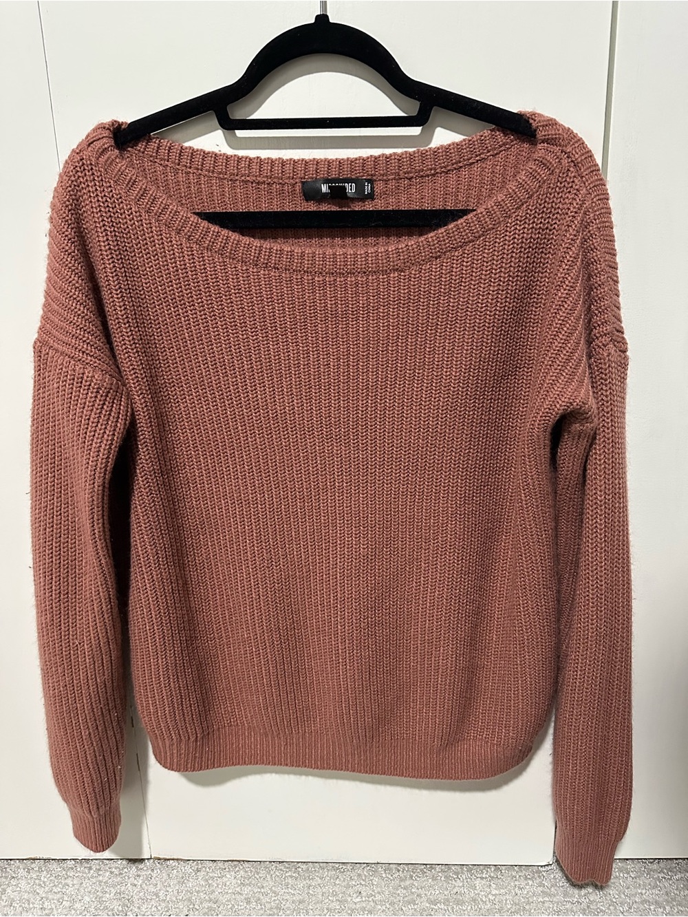 Missguided Mauve Pink Ribbed Wide Neck Pullover Sweater